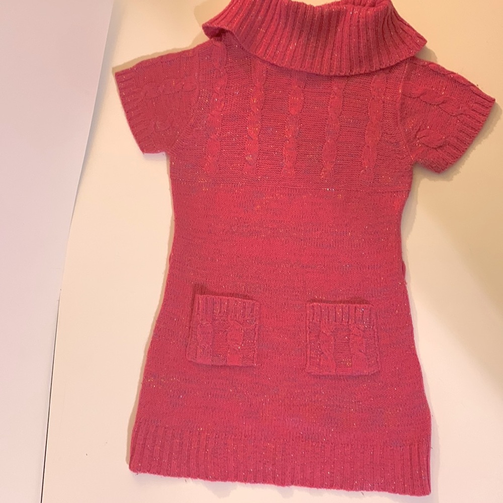 Star Ride Short Sleeve Pink Sweater Dress w/ multi colored speckles